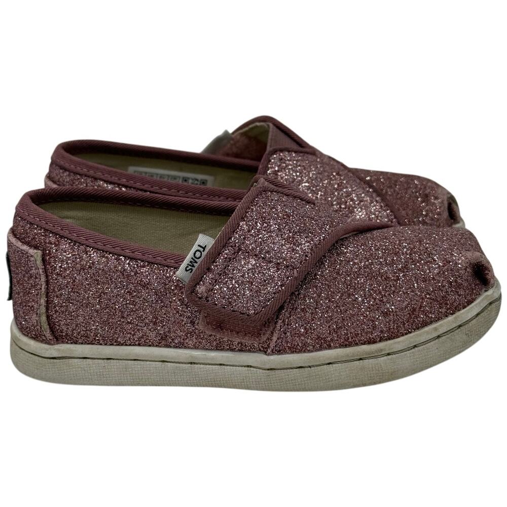 Toms Toddler 7 Shoes Sparkle Pink Alpargata Hook & Loop